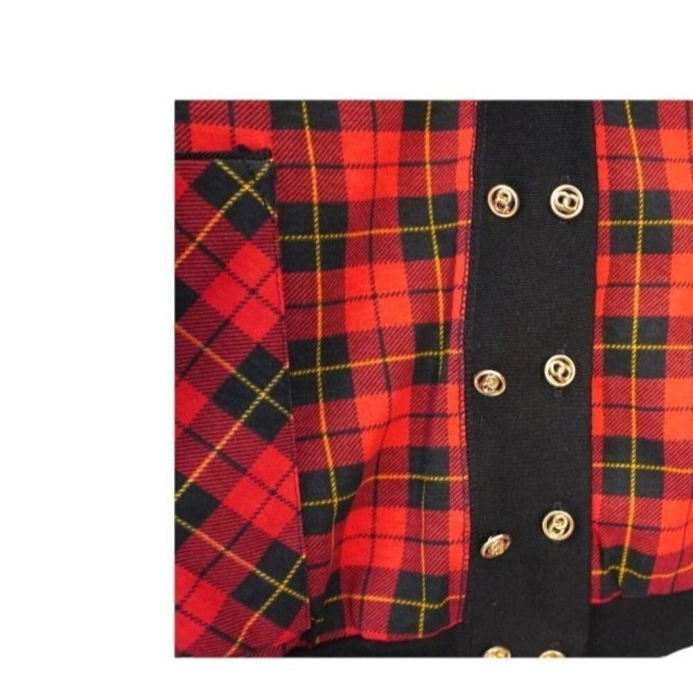 80s Brittany Nicole Plaid Power Cardie CC Gold Buttons Hip Vibe Chic Sz M Vinta - Picture 6 of 10